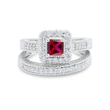 Two Piece Vintage Style Wedding Ring 925 Sterling Silver Simulated Cubic Zirconia