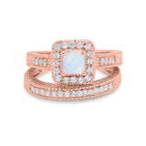 Two Piece Vintage Style Wedding Ring 925 Sterling Silver Simulated Cubic Zirconia