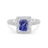 Vintage Style Emerald Cut Engagement Ring 925 Sterling Silver Simulated Cubic Zirconia