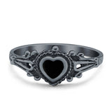 Solitaire Heart Promise Ring Solid Oxidized 925 Sterling Silver