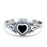 Solitaire Heart Promise Ring Solid Oxidized 925 Sterling Silver