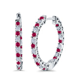 Huggie Hoop Earrings Round Simulated CZ 925 Sterling Silver (14mm)
