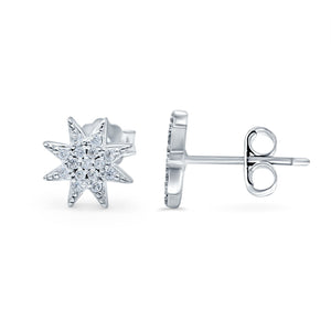 Starburst Stud Earrings Round Simulated Cubic Zirconia 925 Sterling Silver