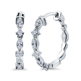 Half Eternity Huggie Hoop Earrings Round Simulated CZ 925 Sterling Silver (14mm)