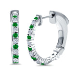 Half Eternity Huggie Hoop Earrings Round Simulated CZ 925 Sterling Silver (14mm)