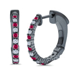 Half Eternity Huggie Hoop Earrings Round Simulated CZ 925 Sterling Silver (14mm)