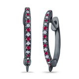 Half Eternity Hoop Earrings Round Simulated CZ 925 Sterling Silver (14mm)