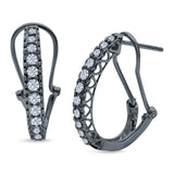 Half Eternity Heart Huggie Hoop Earrings Round Simulated CZ 925 Sterling Silver (18mm)