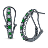 Half Eternity Heart Huggie Hoop Earrings Round Simulated CZ 925 Sterling Silver (18mm)