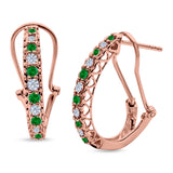 Half Eternity Heart Huggie Hoop Earrings Round Simulated CZ 925 Sterling Silver (18mm)