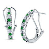 Half Eternity Heart Huggie Hoop Earrings Round Simulated CZ 925 Sterling Silver (18mm)