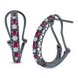 Half Eternity Heart Huggie Hoop Earrings Round Simulated CZ 925 Sterling Silver (18mm)