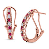 Half Eternity Heart Huggie Hoop Earrings Round Simulated CZ 925 Sterling Silver (18mm)