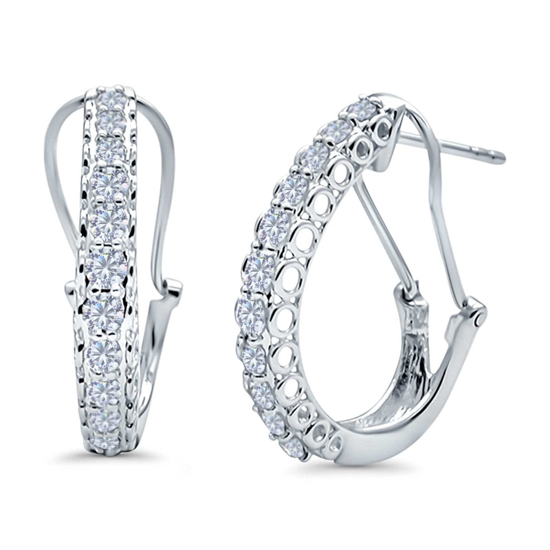 Half Eternity Huggie Hoop Earrings Round Simulated CZ 925 Sterling Silver (18mm)