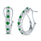 Half Eternity Huggie Hoop Earrings Round Simulated CZ 925 Sterling Silver (18mm)