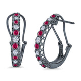 Half Eternity Huggie Hoop Earrings Round Simulated CZ 925 Sterling Silver (18mm)