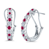 Half Eternity Huggie Hoop Earrings Round Simulated CZ 925 Sterling Silver (18mm)