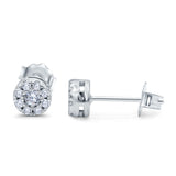 Simulated CZ Design Round Stud Earrings 925 Sterling Silver
