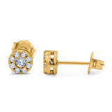 Simulated CZ Design Round Stud Earrings 925 Sterling Silver