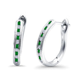 Half Eternity Round Hoop Earrings Simulated CZ 925 Sterling Silver (14mm)