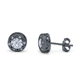 Art Deco Round Halo Engagement Bridal Stud Earrings Simulated CZ 925 Sterling Silver