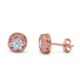 Art Deco Round Halo Engagement Bridal Stud Earrings Simulated CZ 925 Sterling Silver