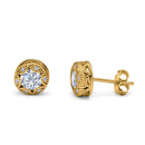 Art Deco Round Halo Engagement Bridal Stud Earrings Simulated CZ 925 Sterling Silver