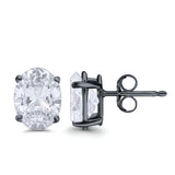 Art Deco Oval Wedding Bridal Solitaire Stud Earrings Simulated CZ 925 Sterling Silver-8mmx6mm