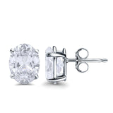 Art Deco Oval Wedding Bridal Solitaire Stud Earrings Simulated CZ 925 Sterling Silver-7mmx5mm