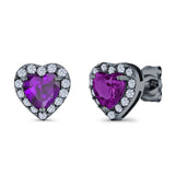 Heart shape Stud Earrings Wedding Simulated CZ 925 Sterling Silver (10mm)