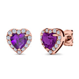 Heart shape Stud Earrings Wedding Simulated CZ 925 Sterling Silver (10mm)