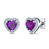 Heart shape Stud Earrings Wedding Simulated CZ 925 Sterling Silver (10mm)