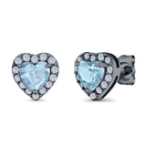 Heart shape Stud Earrings Wedding Simulated CZ 925 Sterling Silver (10mm)