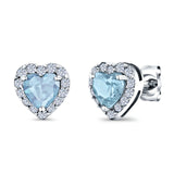 Heart shape Stud Earrings Wedding Simulated CZ 925 Sterling Silver (10mm)