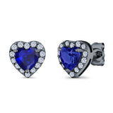 Heart shape Stud Earrings Wedding Simulated CZ 925 Sterling Silver (10mm)