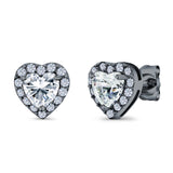 Heart shape Stud Earrings Wedding Simulated CZ 925 Sterling Silver (10mm)