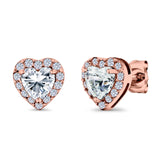 Heart shape Stud Earrings Wedding Simulated CZ 925 Sterling Silver (10mm)