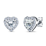 Heart shape Stud Earrings Wedding Simulated CZ 925 Sterling Silver (10mm)