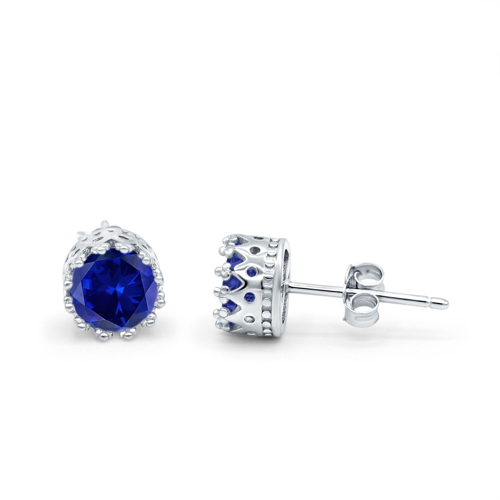 Wedding Bridal Stud Earrings Round Simulated CZ 925 Sterling Silver