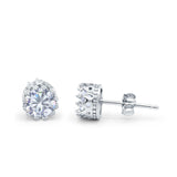 Wedding Bridal Stud Earrings Round Simulated CZ 925 Sterling Silver