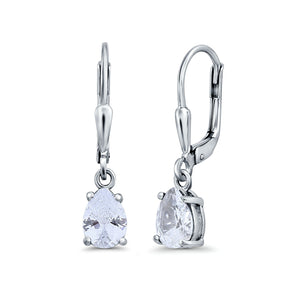 Leverback Earrings Pear CZ 925 Sterling Silver