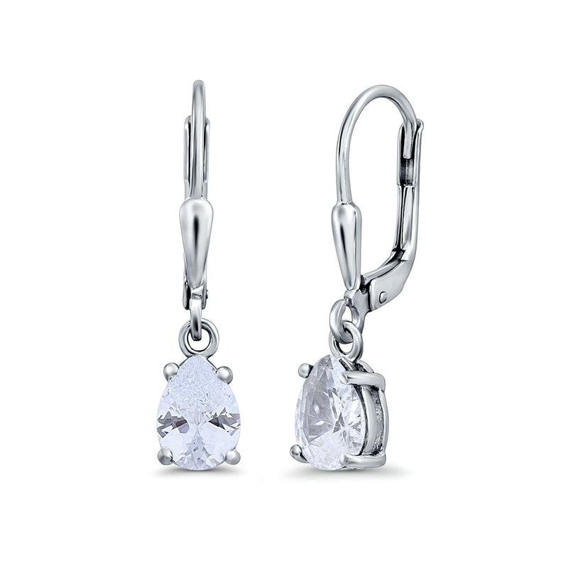 Leverback Earrings Pear CZ 925 Sterling Silver