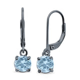 Lever Back Earring Round Simulated Cubic Zirconia 925 Sterling Silver (2mm-10mm)