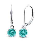 Lever Back Earring Round Simulated Cubic Zirconia 925 Sterling Silver (2mm-10mm)