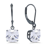 Cushion Cut Bridal Dangling Leverback Earrings Simulated Cubic Zirconia 925 Sterling Silver (3mm-10mm)