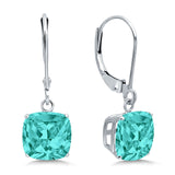 Cushion Cut Bridal Dangling Leverback Earrings Simulated Cubic Zirconia 925 Sterling Silver (3mm-10mm)