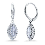Halo Marquise Dangling Leverback Wedding Earrings Simulated Cubic Zirconia 925 Sterling Silver (31mm)