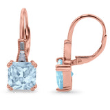 Cushion Cut Dangling Leverback Earrings Wedding Simulated Cubic Zirconia 925 Sterling Silver (15mm)