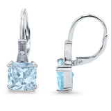 Cushion Cut Dangling Leverback Earrings Wedding Simulated Cubic Zirconia 925 Sterling Silver (15mm)