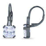 Cushion Cut Dangling Leverback Earrings Wedding Simulated Cubic Zirconia 925 Sterling Silver (15mm)